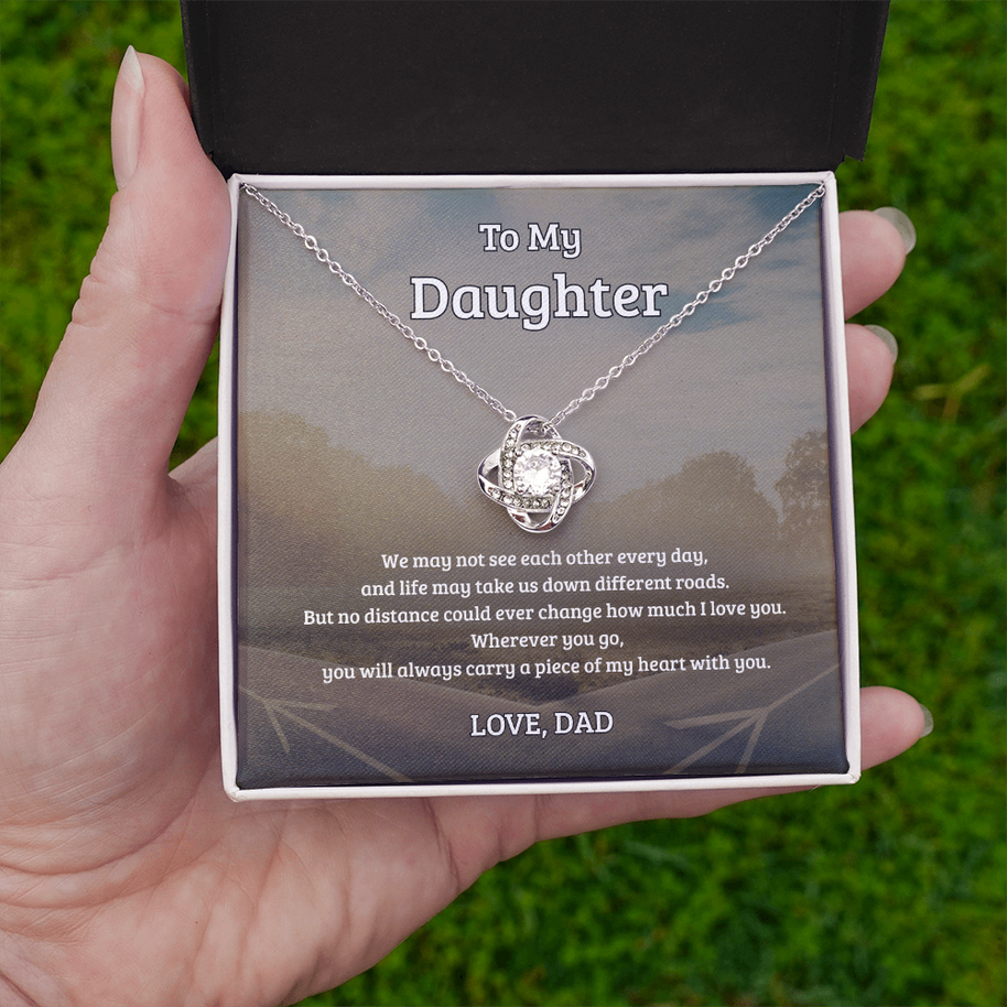 To My Daughter, No Distance Can Change My Love, Love Knot Necklace