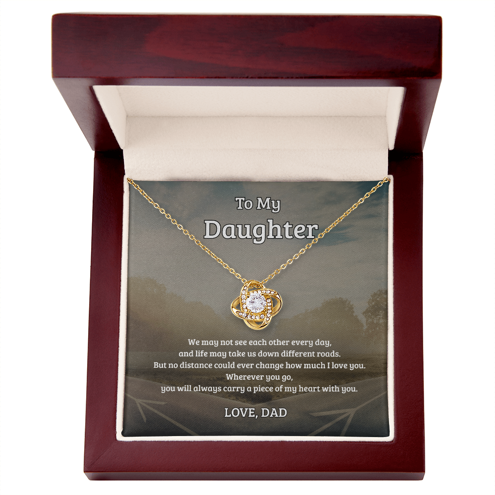 To My Daughter, No Distance Can Change My Love, Love Knot Necklace