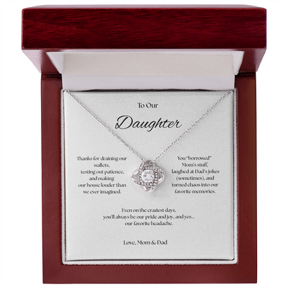 To Our Daughter Love Knot necklace, Our Beautiful Mess.