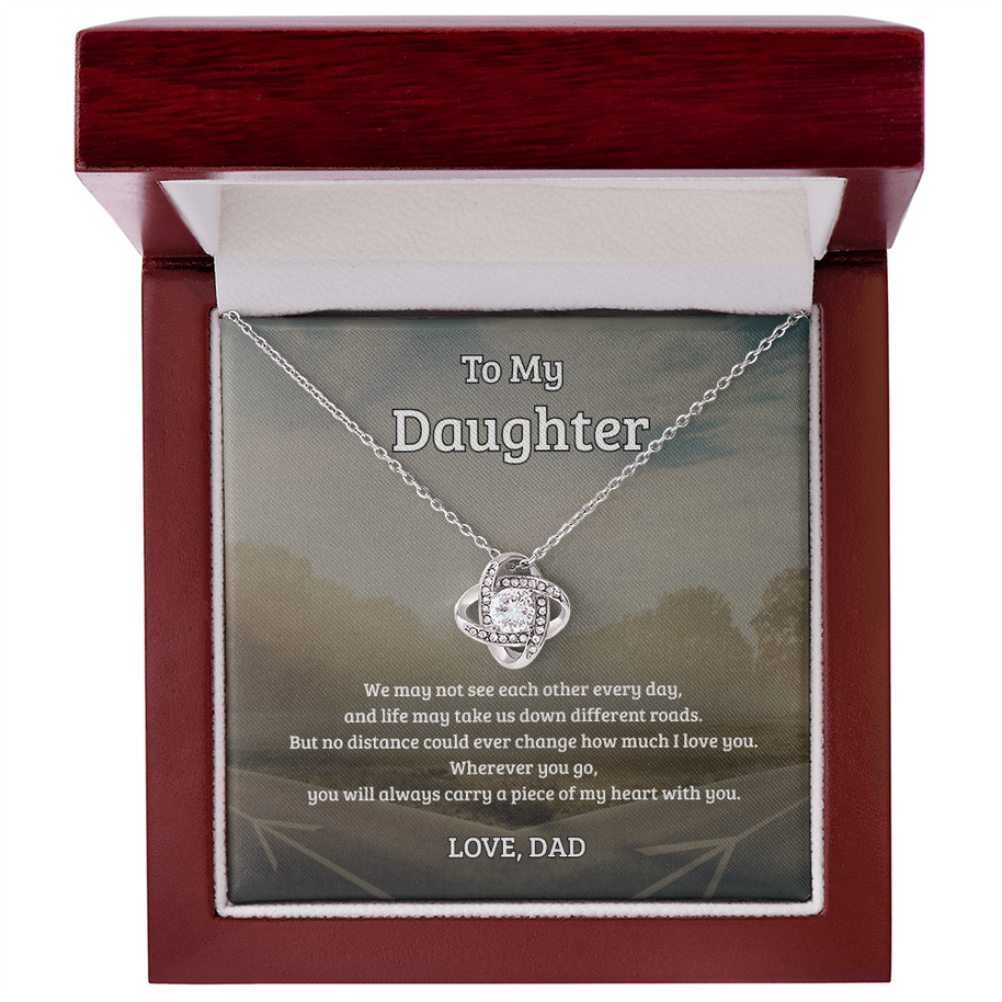 To My Daughter, No Distance Can Change My Love, Love Knot Necklace