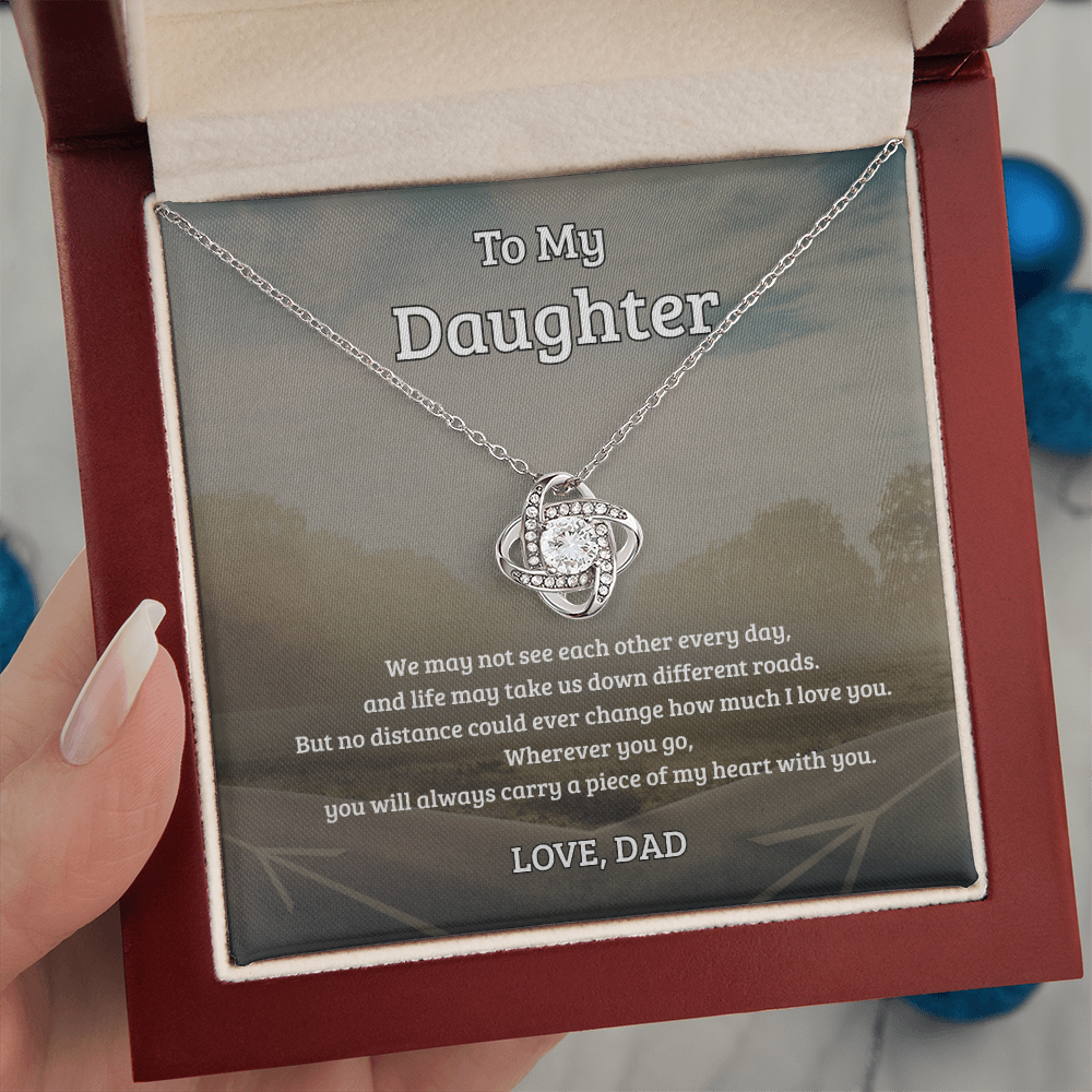 To My Daughter, No Distance Can Change My Love, Love Knot Necklace