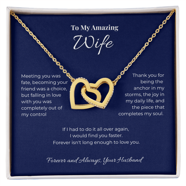 Amazing Wife Dual Heart Pendant - Gold & Silver Finishes