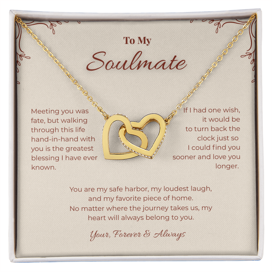 To My Soulmate, Interlocking Hearts Pendant Necklace