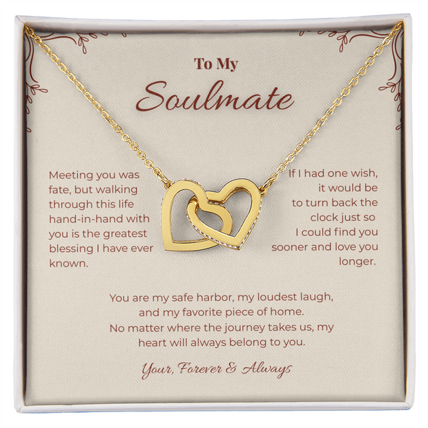 To My Soulmate, Interlocking Hearts Pendant Necklace