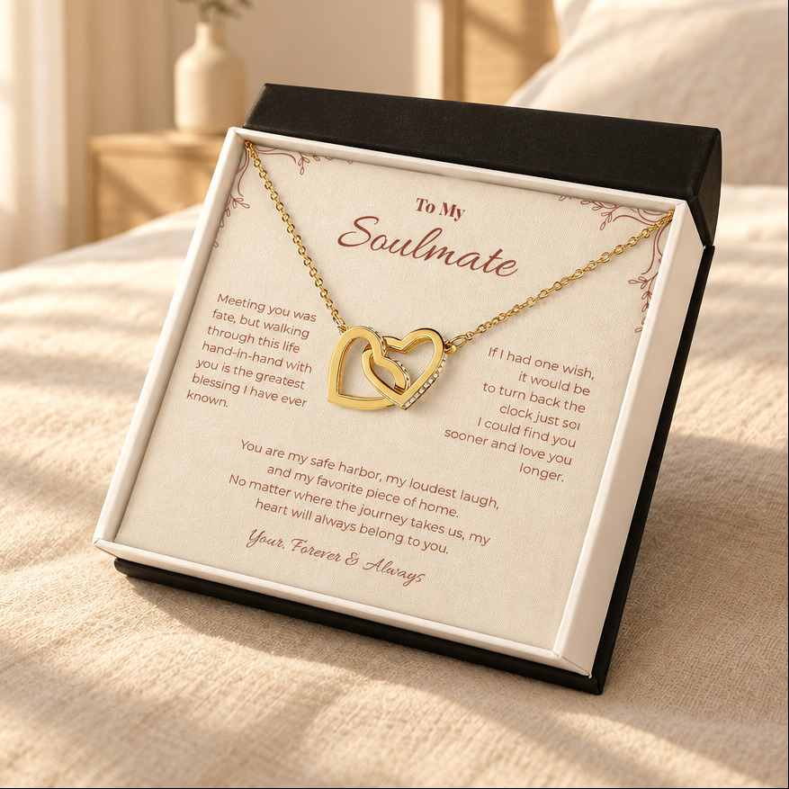 To My Soulmate, Interlocking Hearts Pendant Necklace