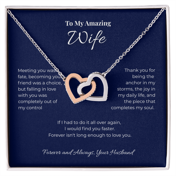 Amazing Wife Dual Heart Pendant - Gold & Silver Finishes
