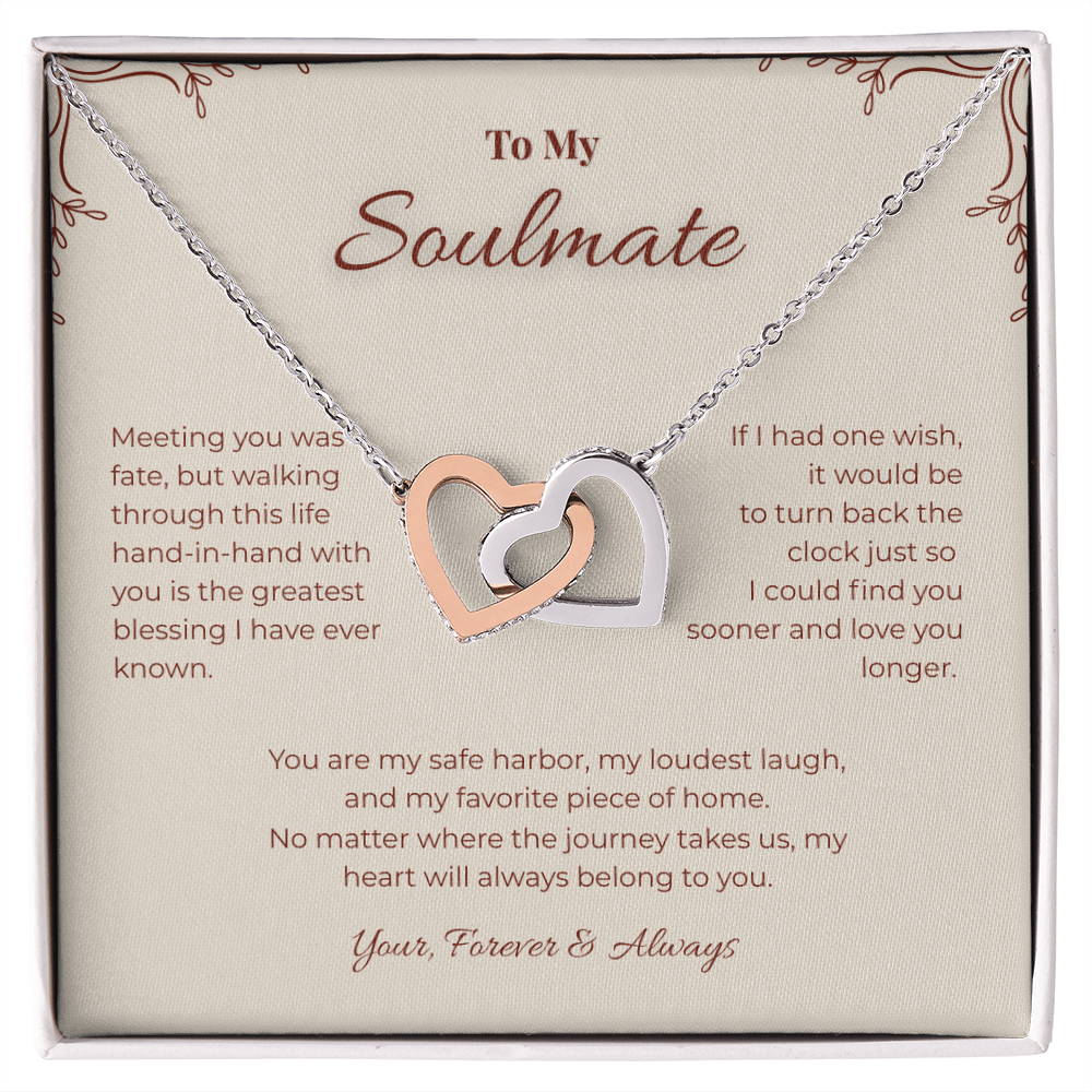 To My Soulmate, Interlocking Hearts Pendant Necklace