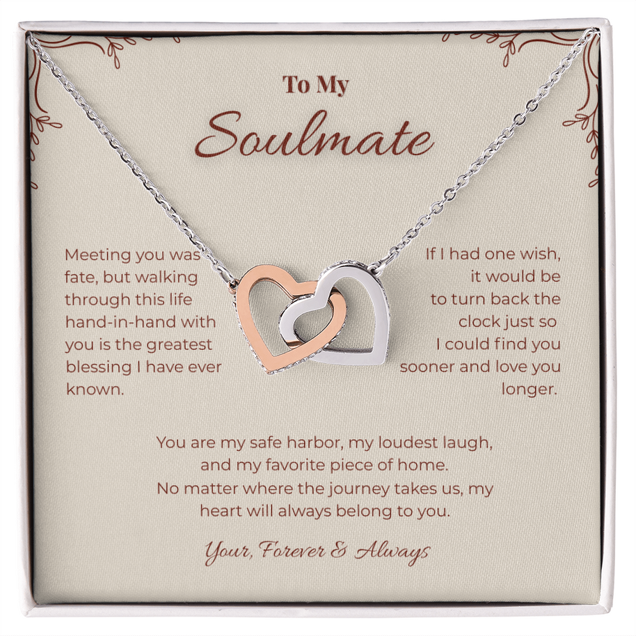 To My Soulmate, Interlocking Hearts Pendant Necklace