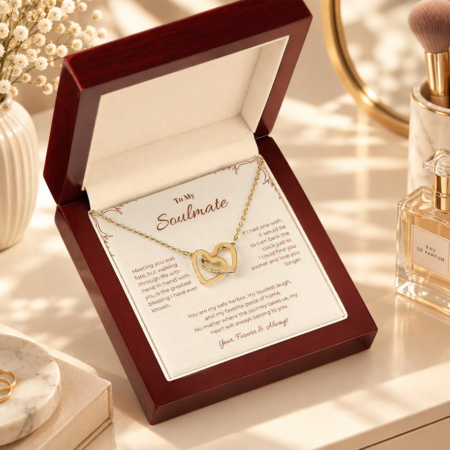 To My Soulmate, Interlocking Hearts Pendant Necklace