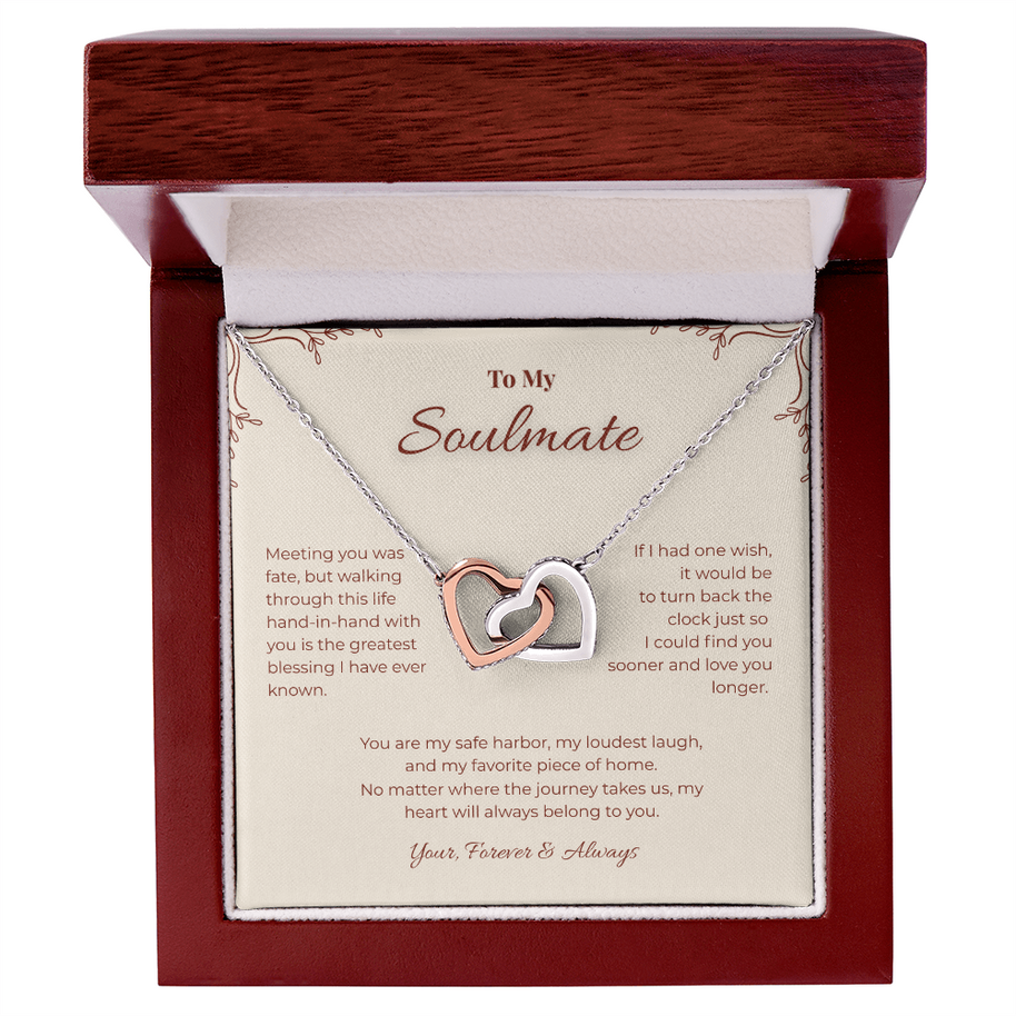 To My Soulmate, Interlocking Hearts Pendant Necklace