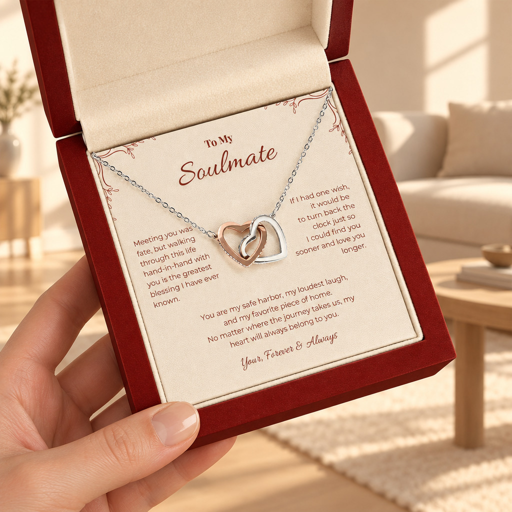 To My Soulmate, Interlocking Hearts Pendant Necklace