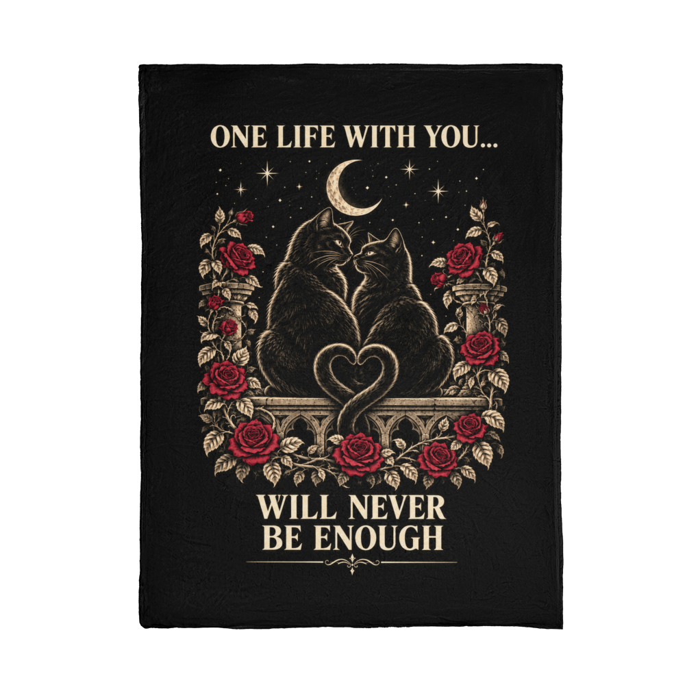 Gothic Cat Blanket Gift for Couples – One Life With You