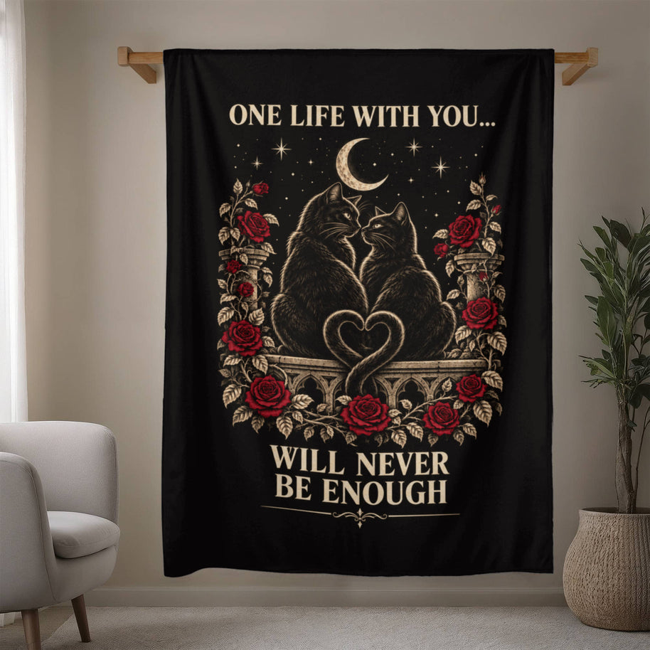 Gothic Cat Blanket Gift for Couples – One Life With You