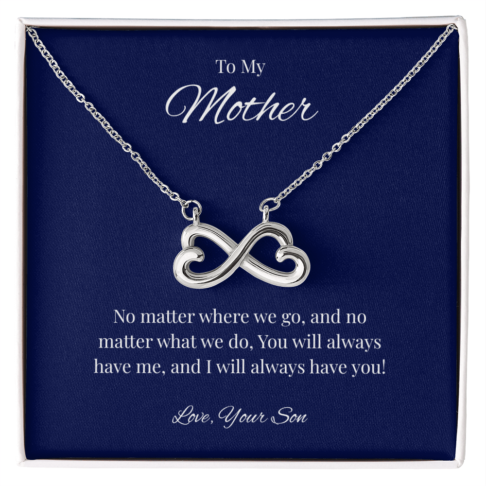 Infinity Heart Necklace Gift for Mom from Son – No Matter Where We Go