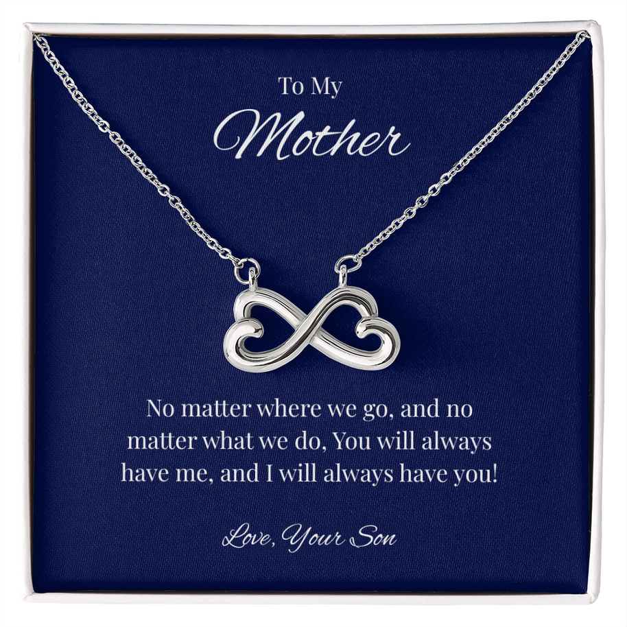 Infinity Heart Necklace Gift for Mom from Son – No Matter Where We Go