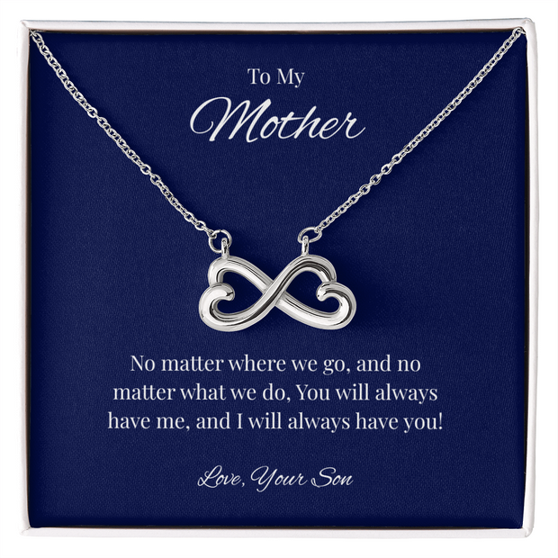 Infinity Heart Necklace Gift for Mom from Son – No Matter Where We Go