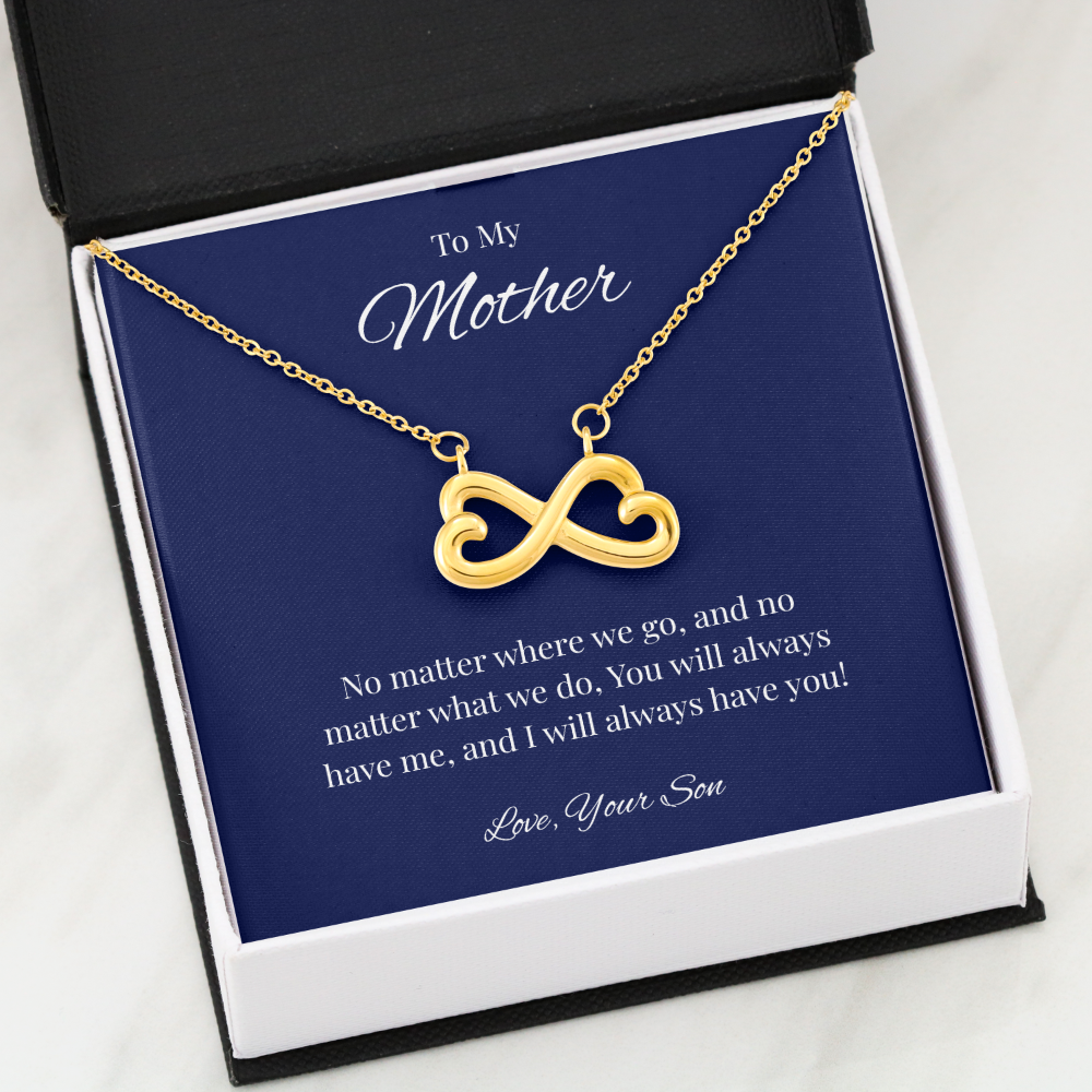 Infinity Heart Necklace Gift for Mom from Son – No Matter Where We Go