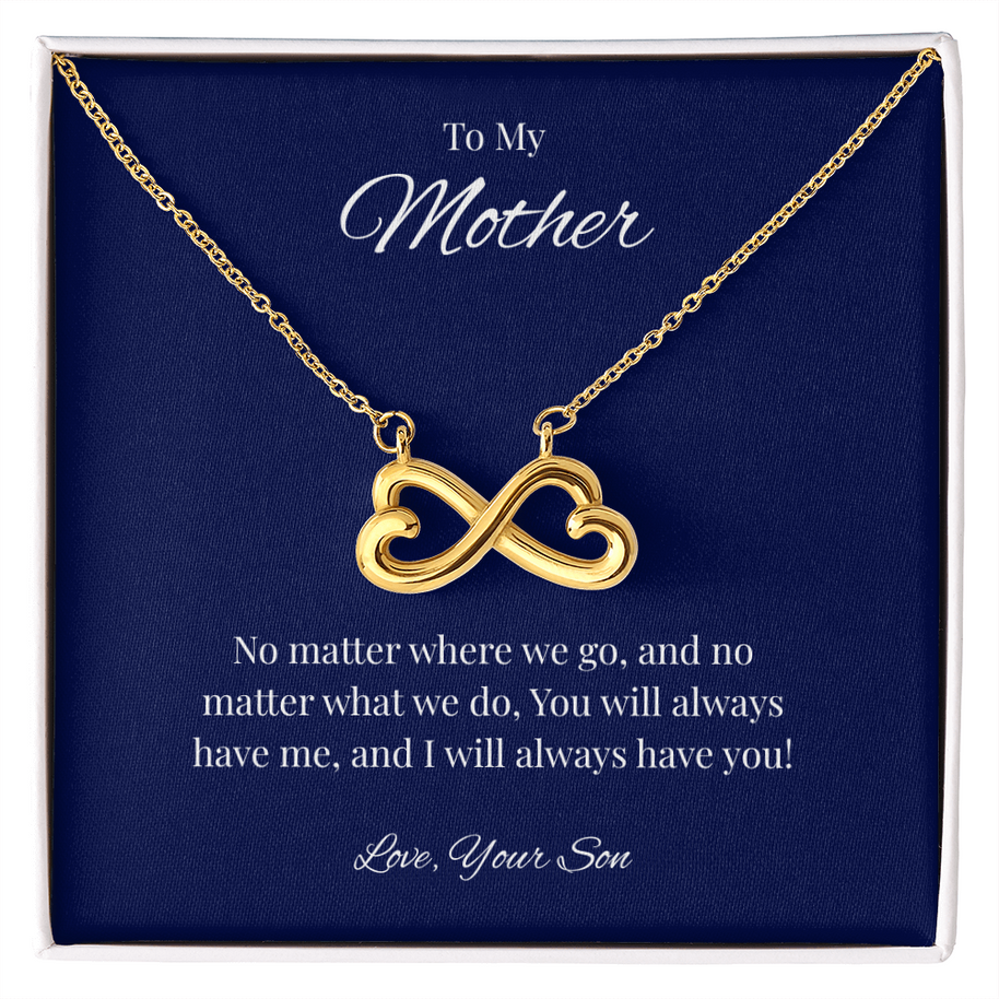 Infinity Heart Necklace Gift for Mom from Son – No Matter Where We Go