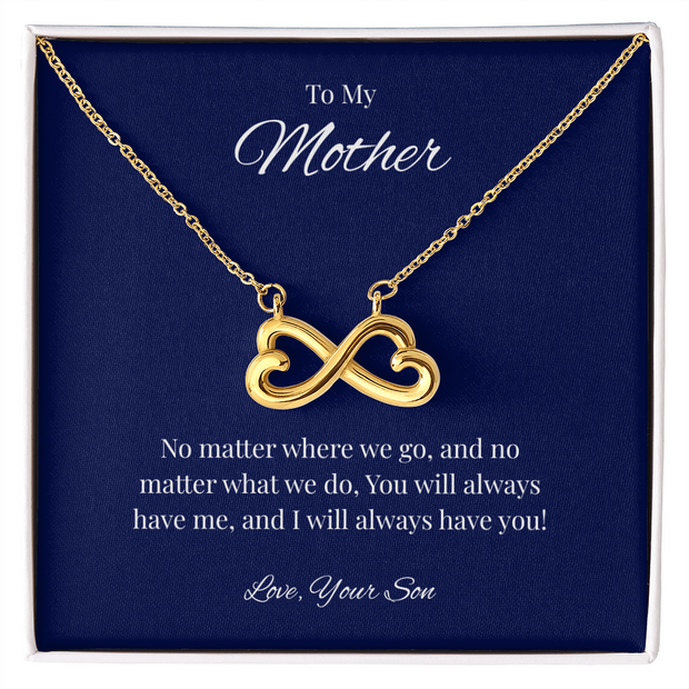 Infinity Heart Necklace Gift for Mom from Son – No Matter Where We Go