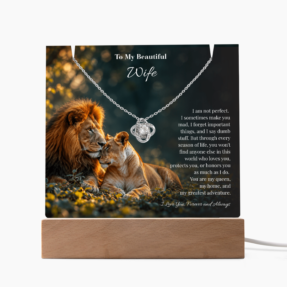 Lion Acrylic LED Plaque & Love Knot Necklace Gift Set for Wife – My Greatest Adventure