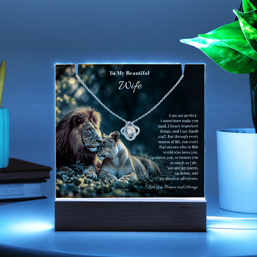 Lion Acrylic LED Plaque & Love Knot Necklace Gift Set for Wife – My Greatest Adventure