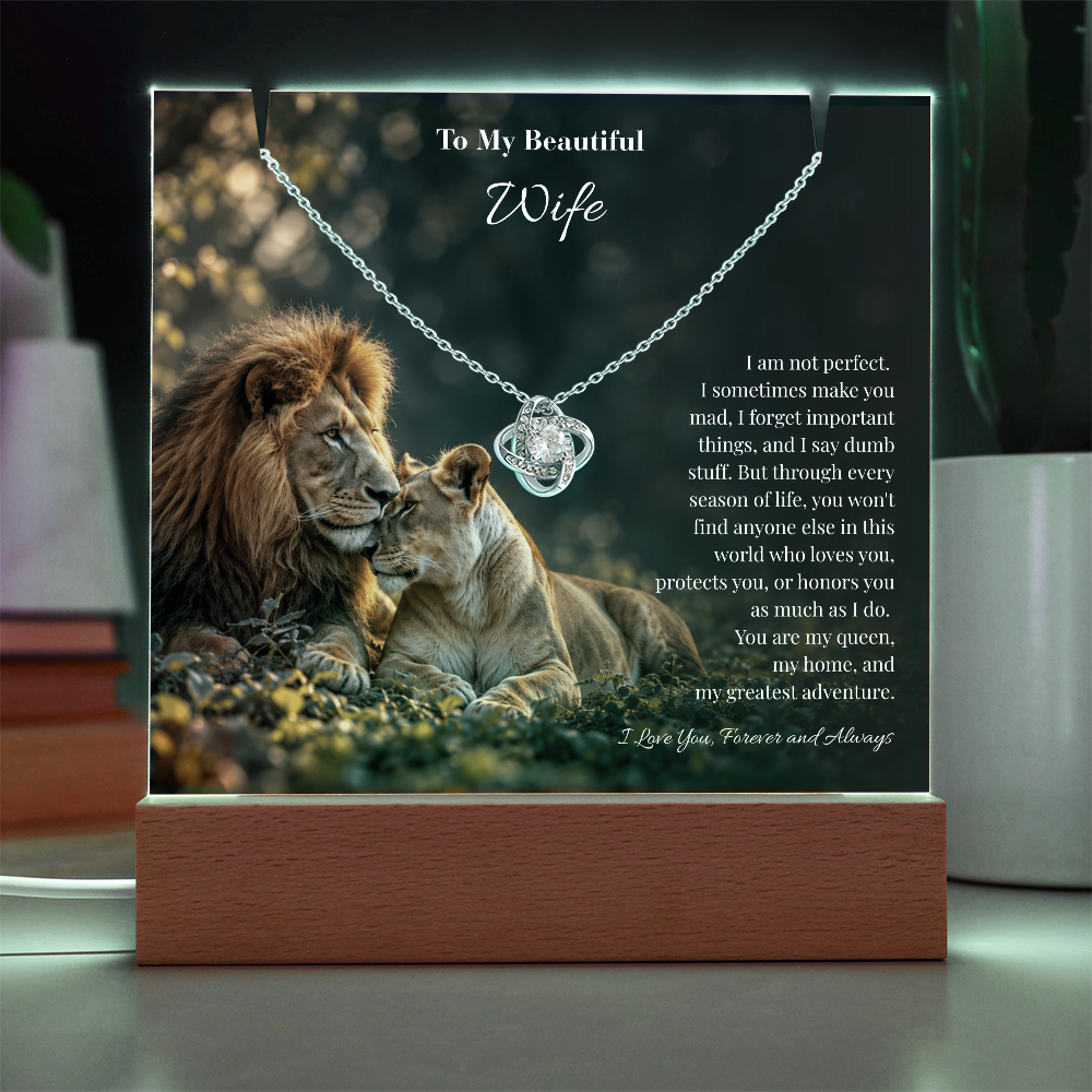 Lion Acrylic LED Plaque & Love Knot Necklace Gift Set for Wife – My Greatest Adventure