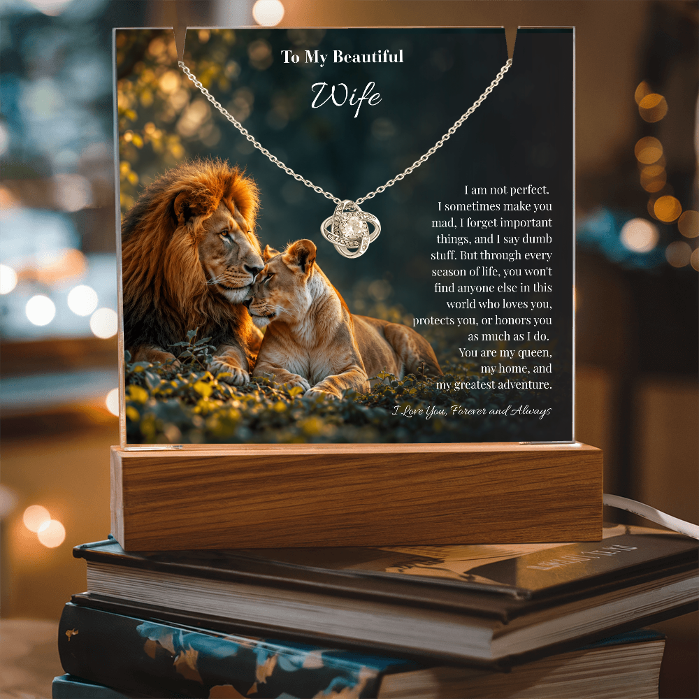 Lion Acrylic LED Plaque & Love Knot Necklace Gift Set for Wife – My Greatest Adventure