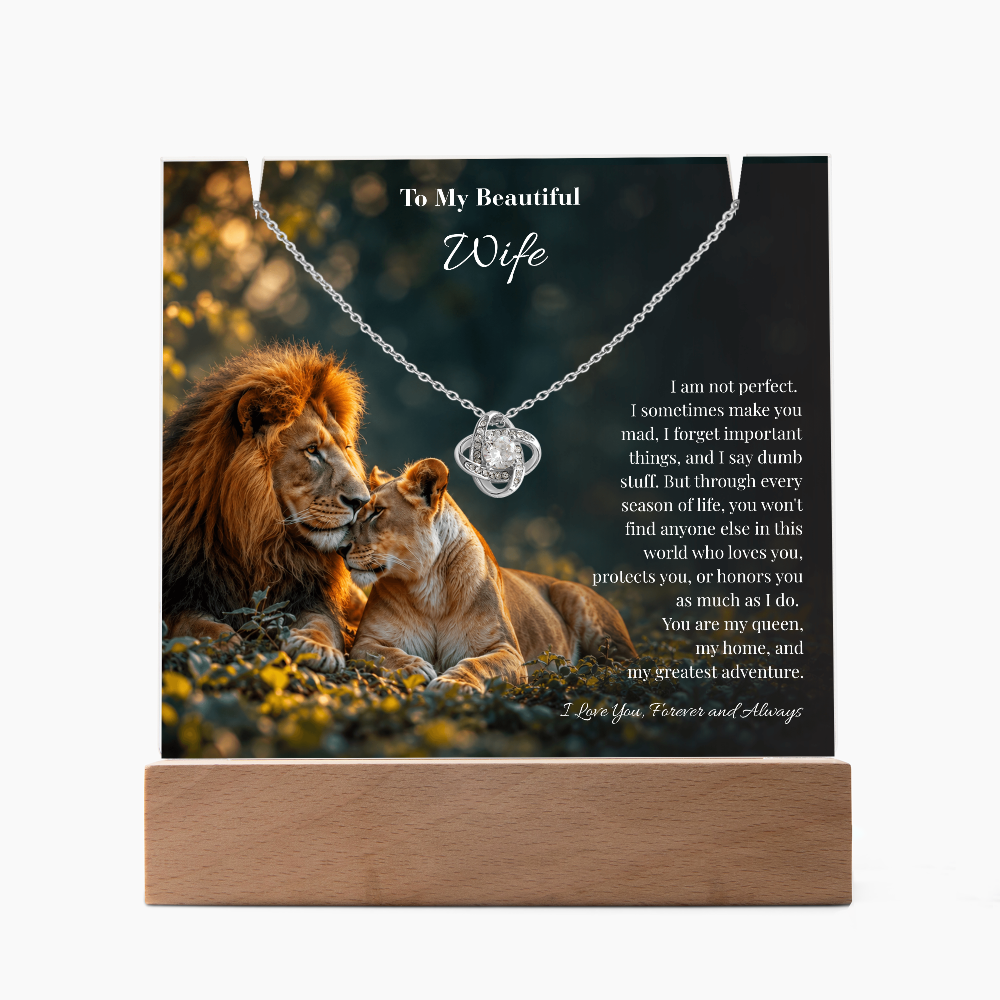 Lion Acrylic LED Plaque & Love Knot Necklace Gift Set for Wife – My Greatest Adventure