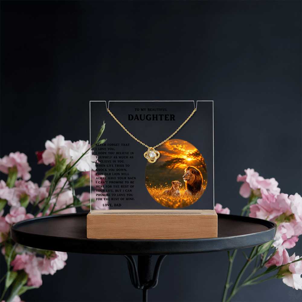 This Old Lion, Daughter Acrylic LED Plaque & Love Knot Necklace from Dad