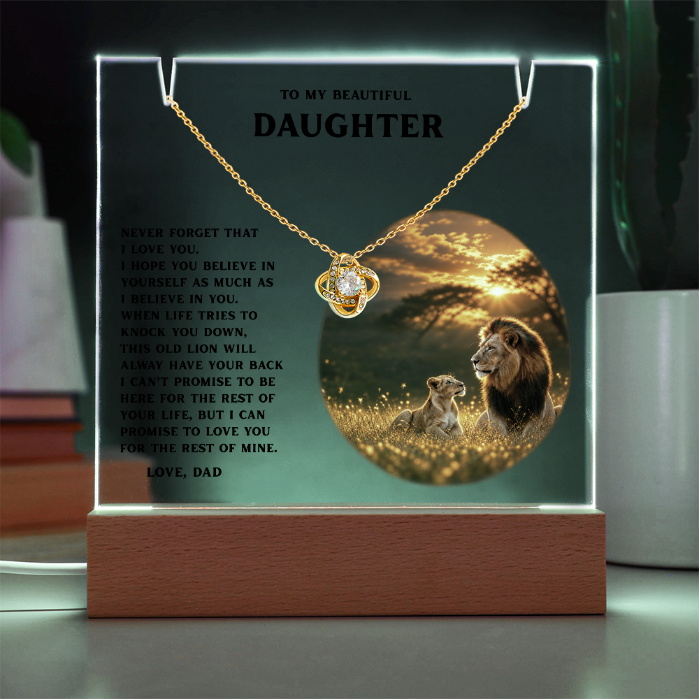This Old Lion, Daughter Acrylic LED Plaque & Love Knot Necklace from Dad