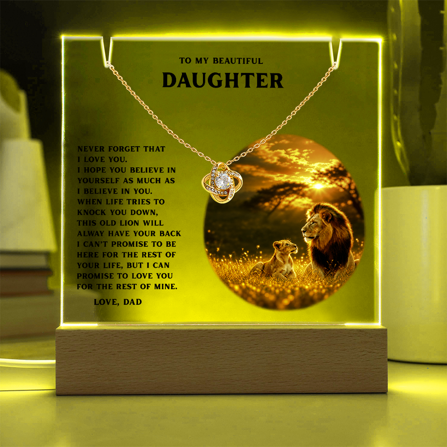 This Old Lion, Daughter Acrylic LED Plaque & Love Knot Necklace from Dad