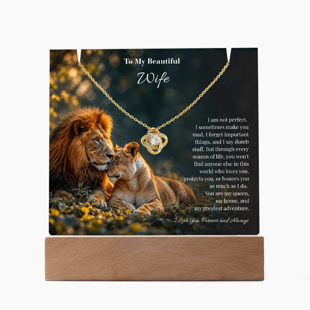 Lion Acrylic LED Plaque & Love Knot Necklace Gift Set for Wife – My Greatest Adventure