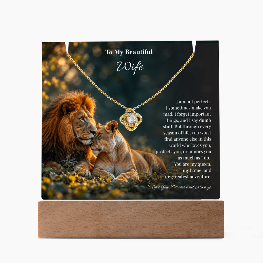 Lion Acrylic LED Plaque & Love Knot Necklace Gift Set for Wife – My Greatest Adventure