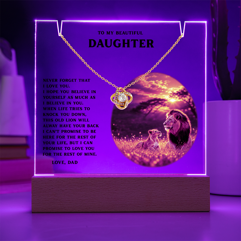 This Old Lion, Daughter Acrylic LED Plaque & Love Knot Necklace from Dad