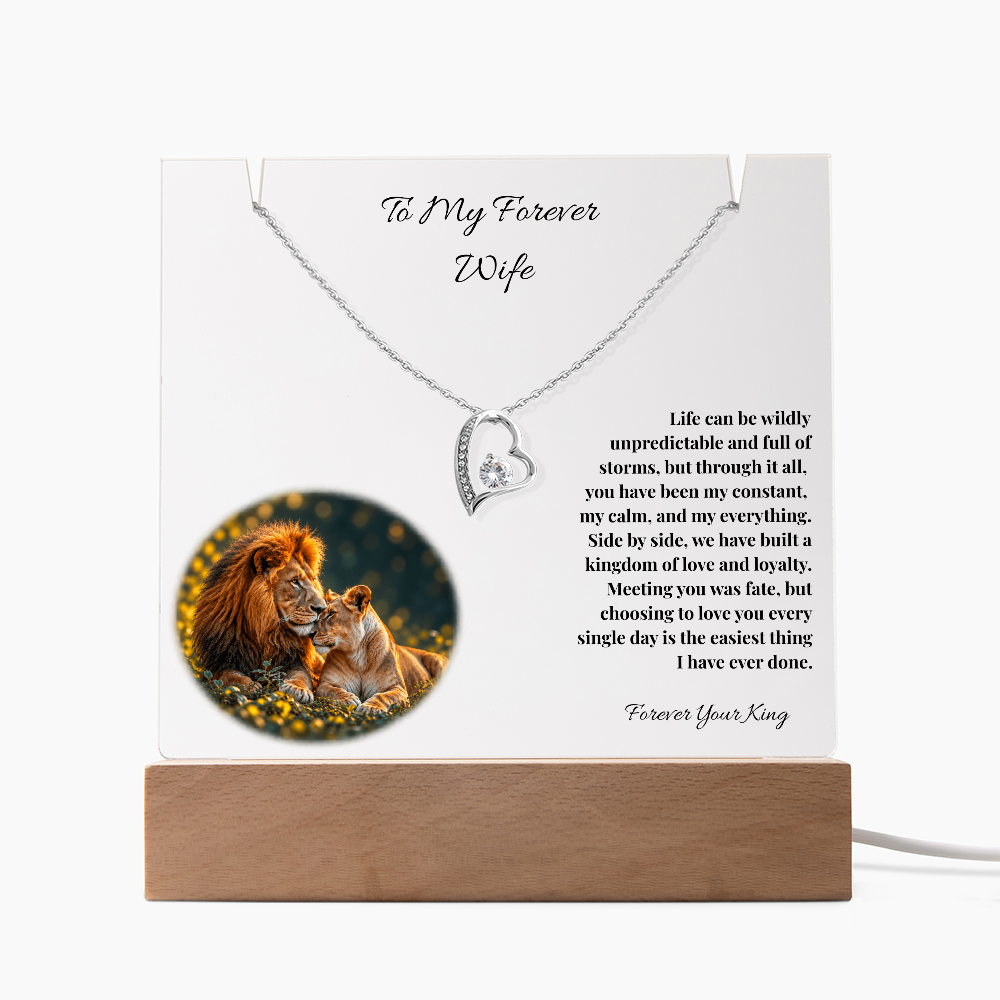Lion Acrylic LED Plaque & Forever Love Necklace Gift Set for Wife – Forever Your King