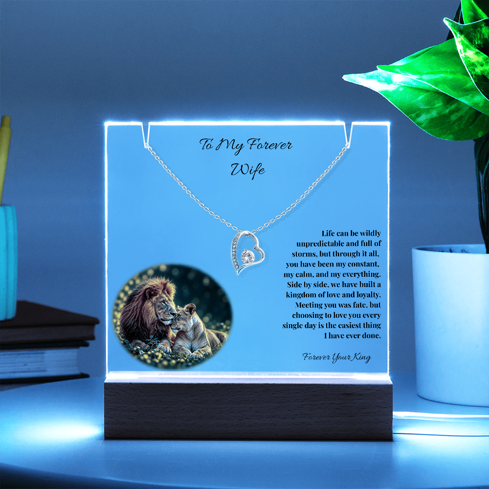 Lion Acrylic LED Plaque & Forever Love Necklace Gift Set for Wife – Forever Your King
