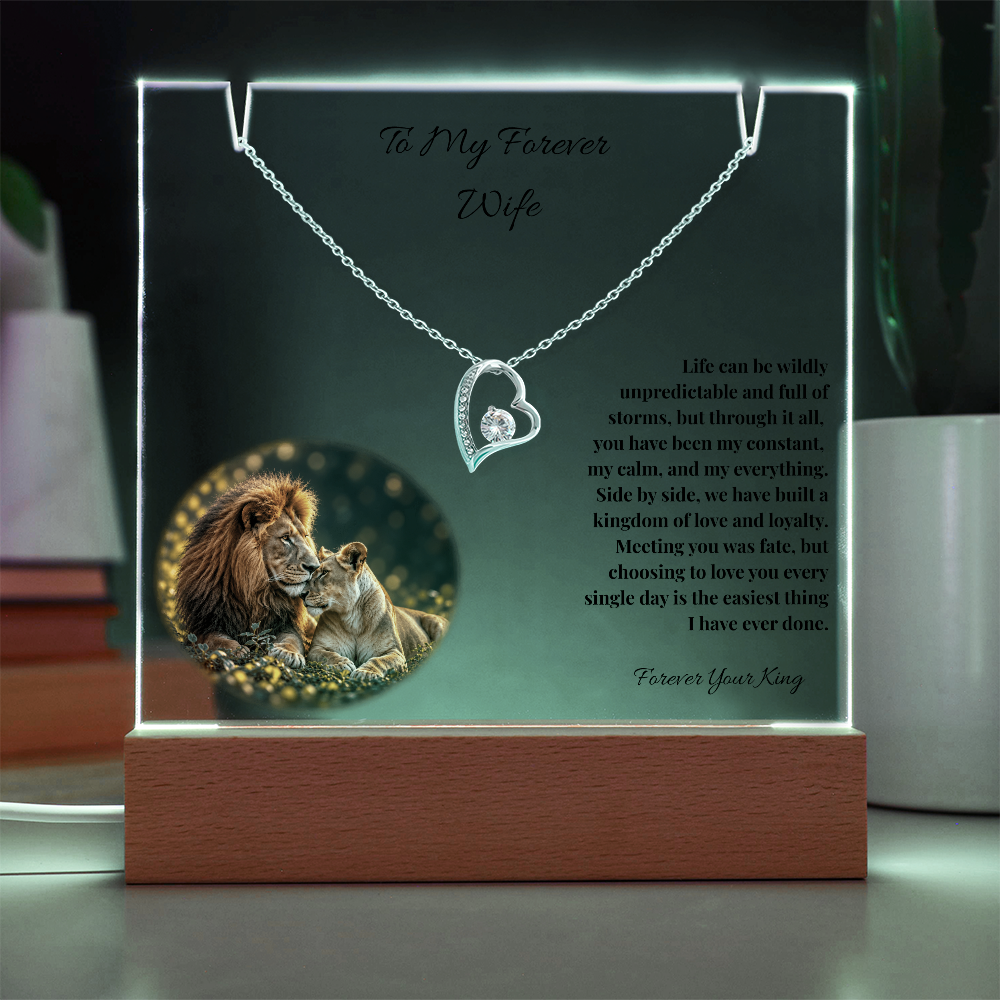 Lion Acrylic LED Plaque & Forever Love Necklace Gift Set for Wife – Forever Your King