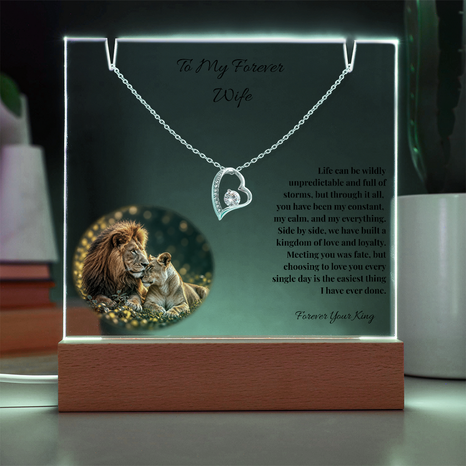 Lion Acrylic LED Plaque & Forever Love Necklace Gift Set for Wife – Forever Your King