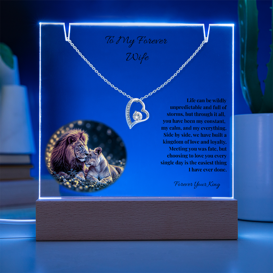 Lion Acrylic LED Plaque & Forever Love Necklace Gift Set for Wife – Forever Your King