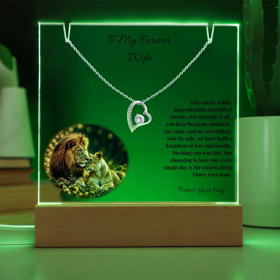 Lion Acrylic LED Plaque & Forever Love Necklace Gift Set for Wife – Forever Your King
