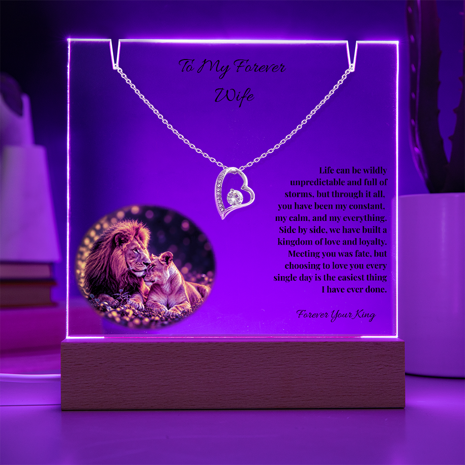 Lion Acrylic LED Plaque & Forever Love Necklace Gift Set for Wife – Forever Your King