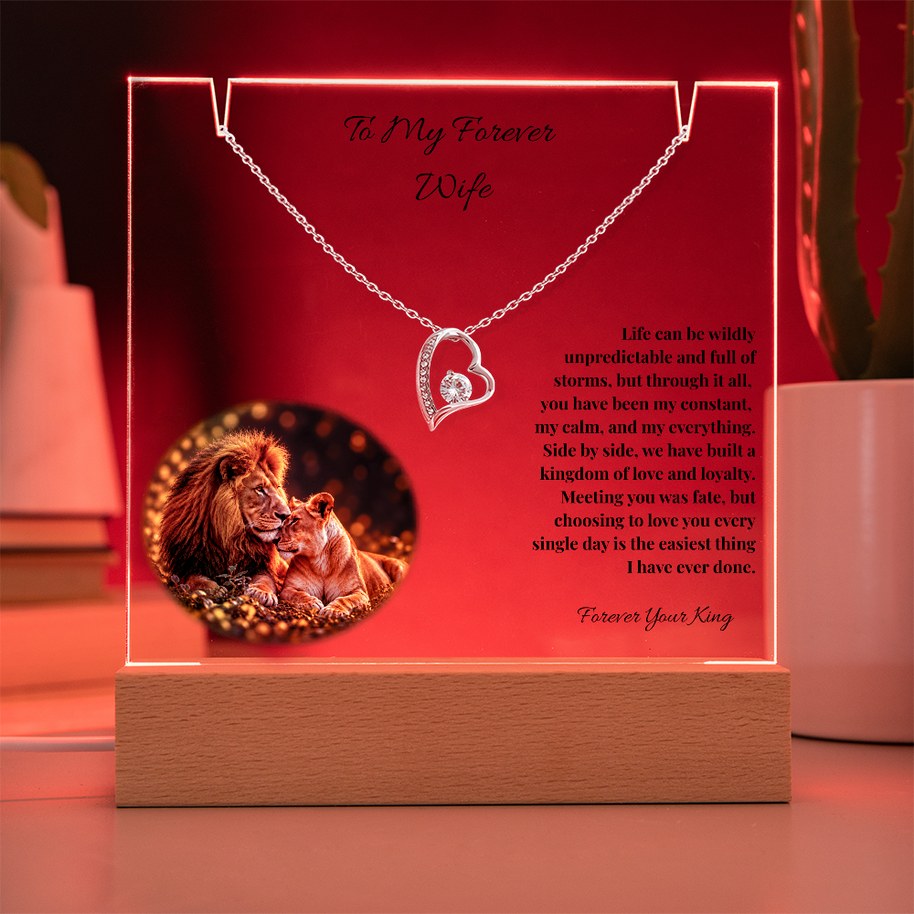 Lion Acrylic LED Plaque & Forever Love Necklace Gift Set for Wife – Forever Your King