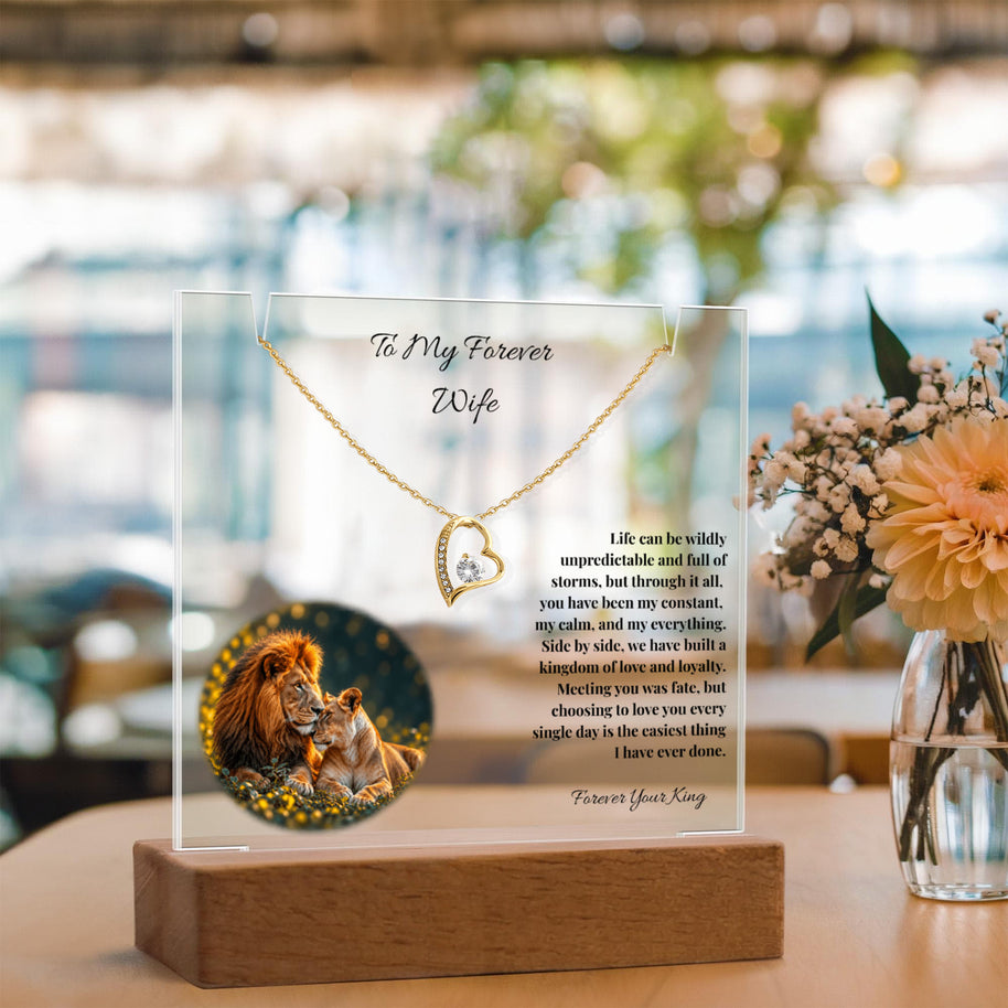 Lion Acrylic LED Plaque & Forever Love Necklace Gift Set for Wife – Forever Your King