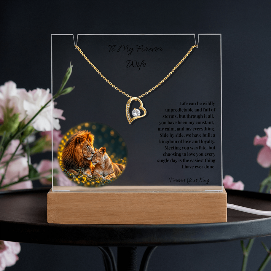 Lion Acrylic LED Plaque & Forever Love Necklace Gift Set for Wife – Forever Your King