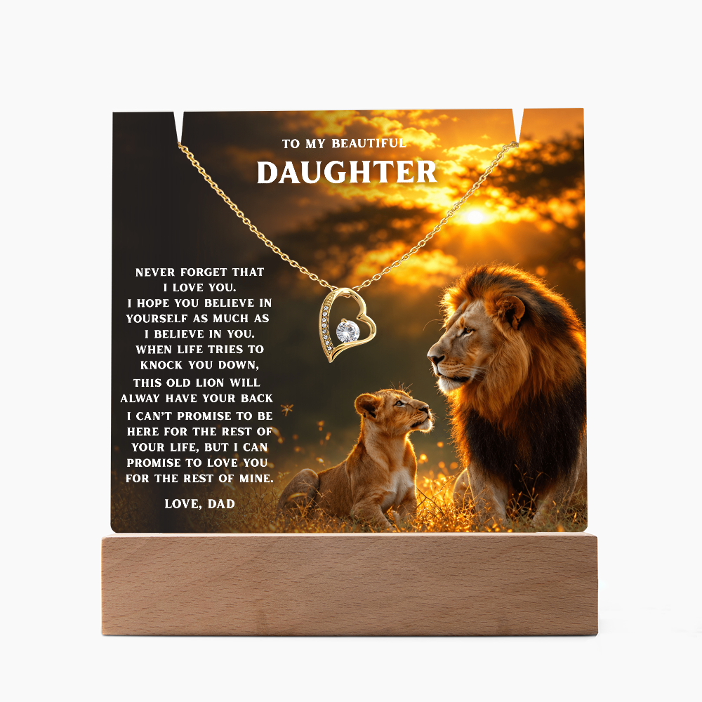 Lion Acrylic LED Plaque & Forever Love Necklace Gift Set for Daughter from Dad – Always Have Your Back