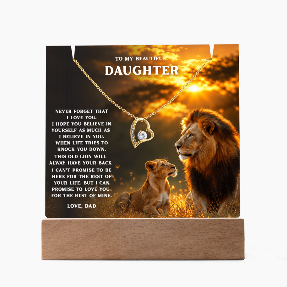 Lion Acrylic LED Plaque & Forever Love Necklace Gift Set for Daughter from Dad – Always Have Your Back
