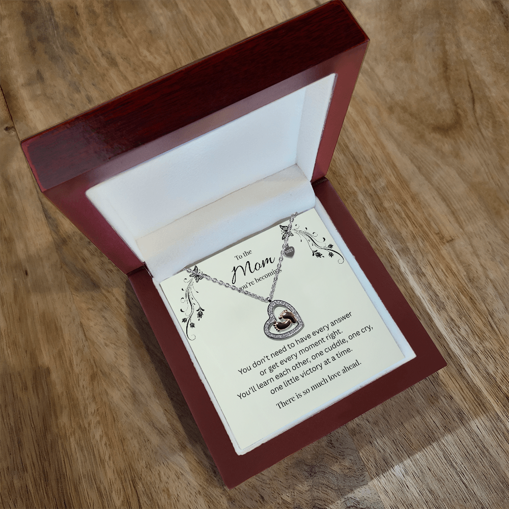 Mom You're Becoming, Baby Feet Heart Necklace – Reassuring New Motherhood Gift Bundle