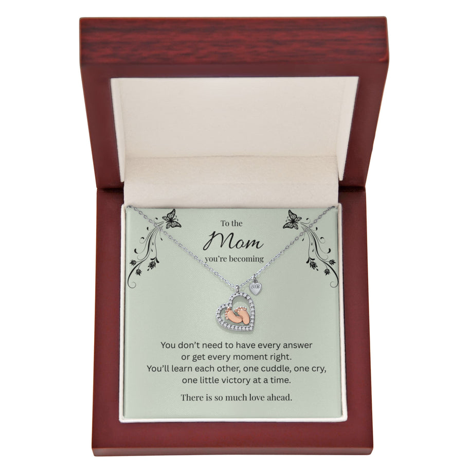 Mom You're Becoming, Baby Feet Heart Necklace – Reassuring New Motherhood Gift Bundle