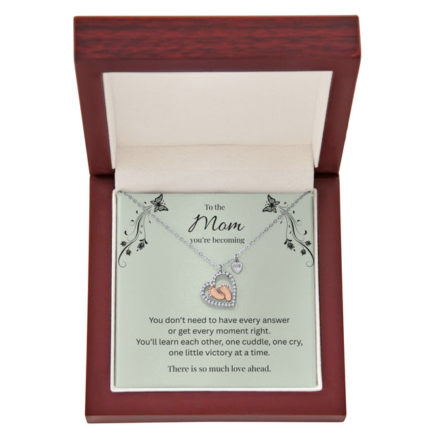 Mom You're Becoming, Baby Feet Heart Necklace – Reassuring New Motherhood Gift Bundle